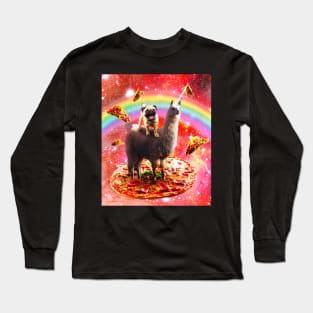 Space Pug Riding Llama Unicorn - Pizza & Taco Long Sleeve T-Shirt